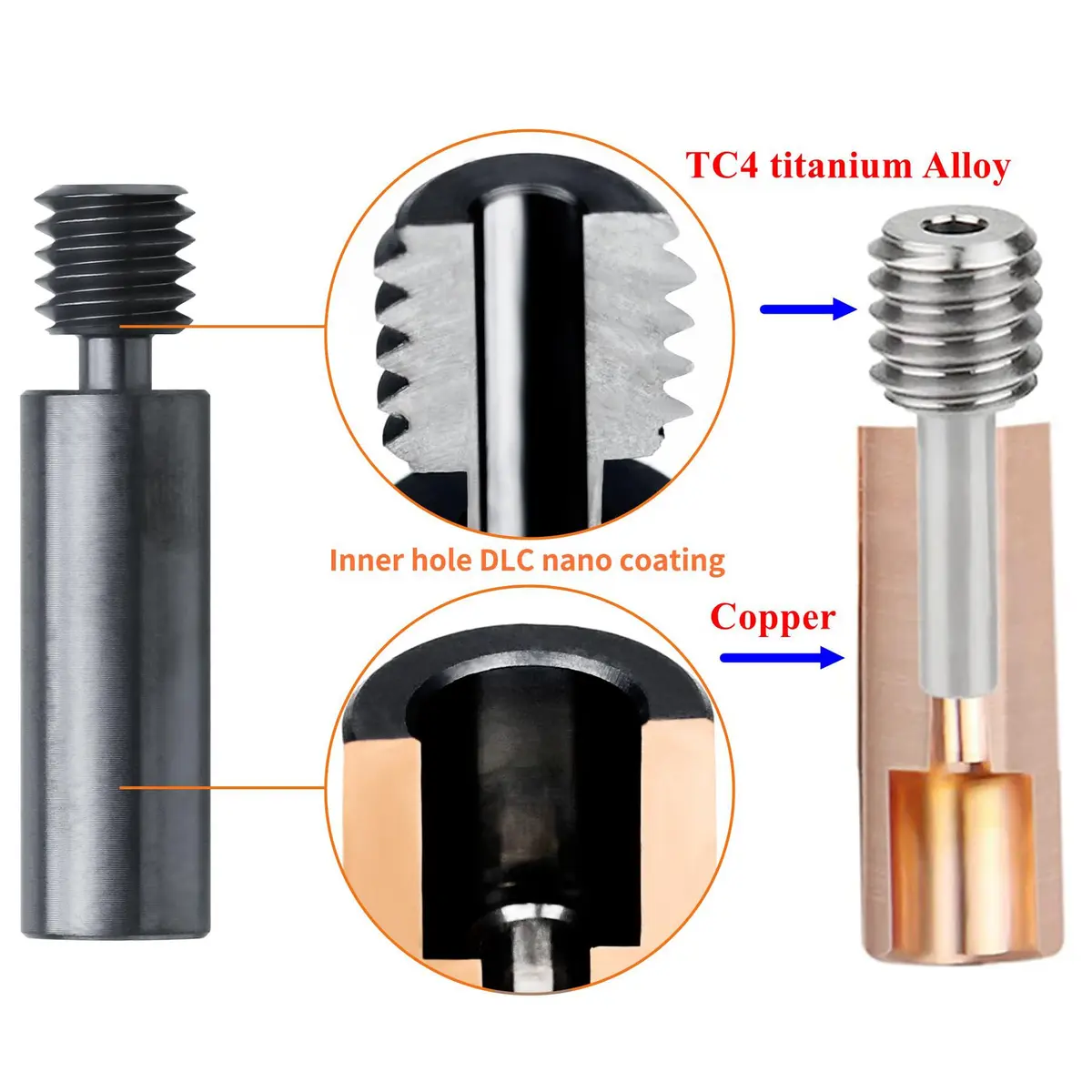 POLISI3D DLC Nano Coated Bimetal Heat Break for Ender 3 V2, 7mm x 27.5mm (0.27in x 1.08in) | Smooth Filament Feeding - view 7