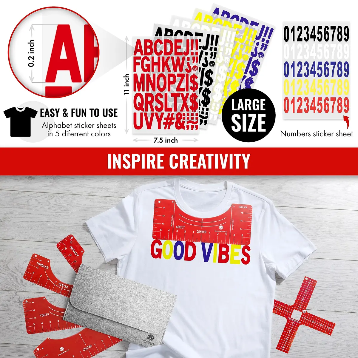 Good Life Ideas T-Shirt Ruler Guide Kit 5 Sizes | Clear PVC Alignment Tool for Heat Press & Vinyl Projects - view 2