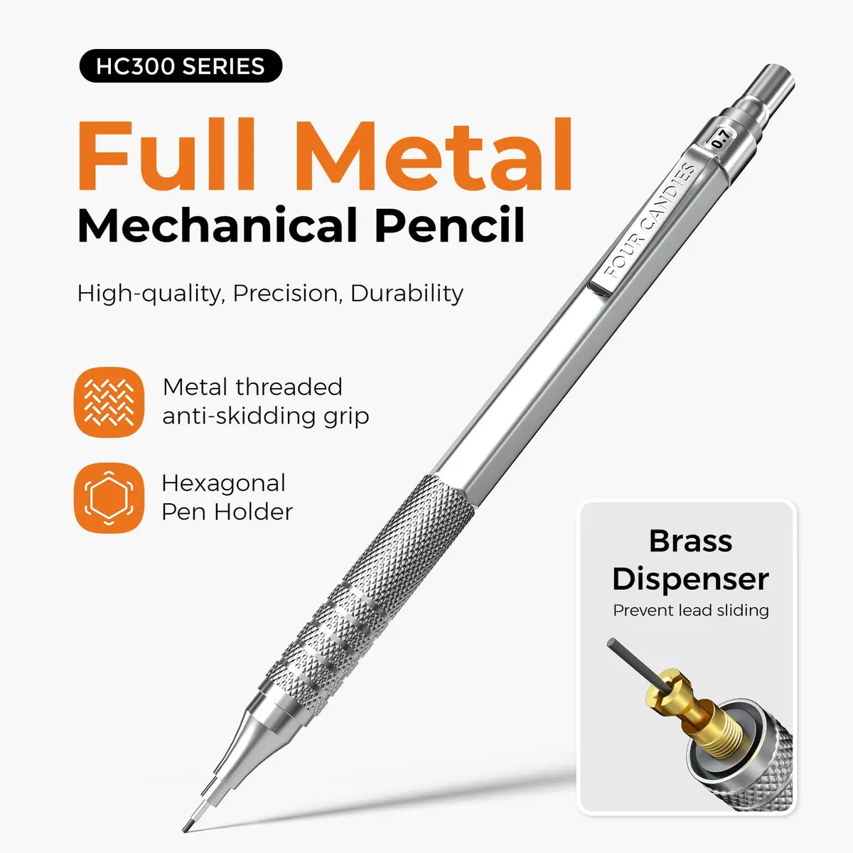 Four Candies Metal Mechanical Pencil Set 0.5mm & 0.7mm (4-Pack) | Smooth Writing, Anti-Skid Grip, Bulk Lead Refills - view 3