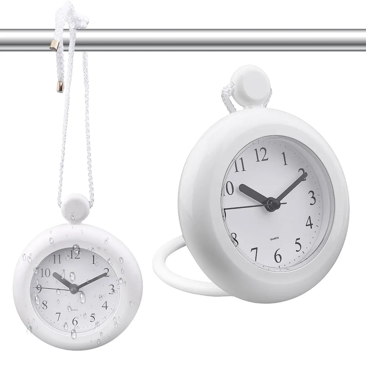 LVOERTUIG Waterproof Shower Clock, Silent Analog Bathroom Clock with Rope & Stand | IP3 Waterproof - main product image