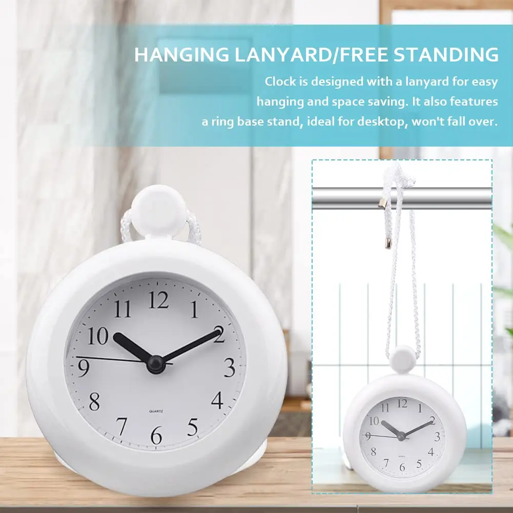 LVOERTUIG Waterproof Shower Clock, Silent Analog Bathroom Clock with Rope & Stand | IP3 Waterproof - view 5