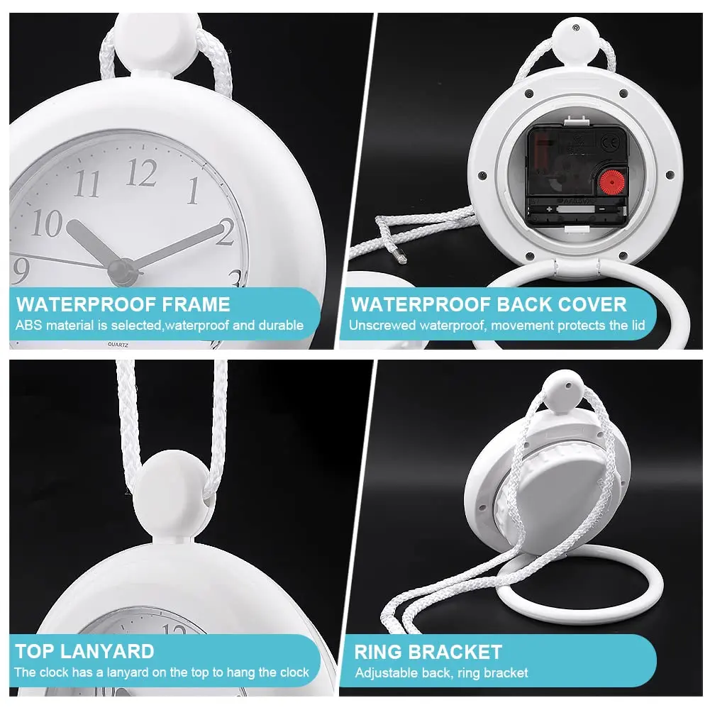 LVOERTUIG Waterproof Shower Clock, Silent Analog Bathroom Clock with Rope & Stand | IP3 Waterproof - view 9