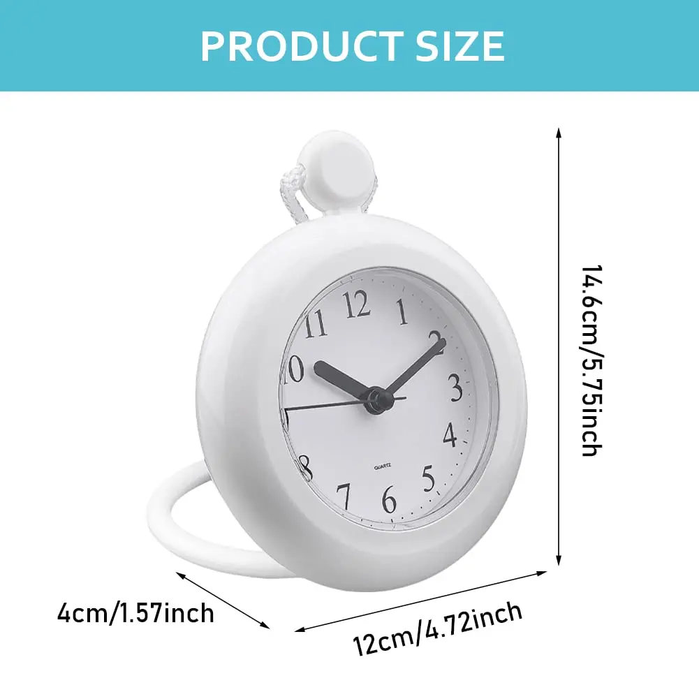 LVOERTUIG Waterproof Shower Clock, Silent Analog Bathroom Clock with Rope & Stand | IP3 Waterproof - view 2