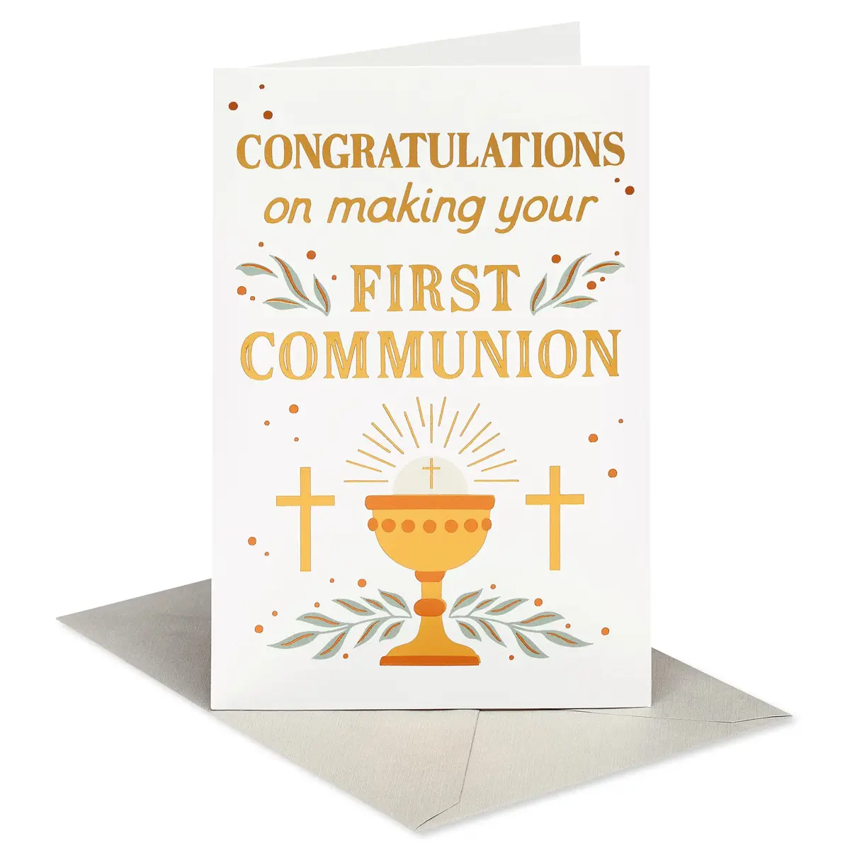 American Greetings First Communion Congratulations Card | Religious Chalice Design, Gold Foil Lettering, 4.625 x 6.75 in. - main product image