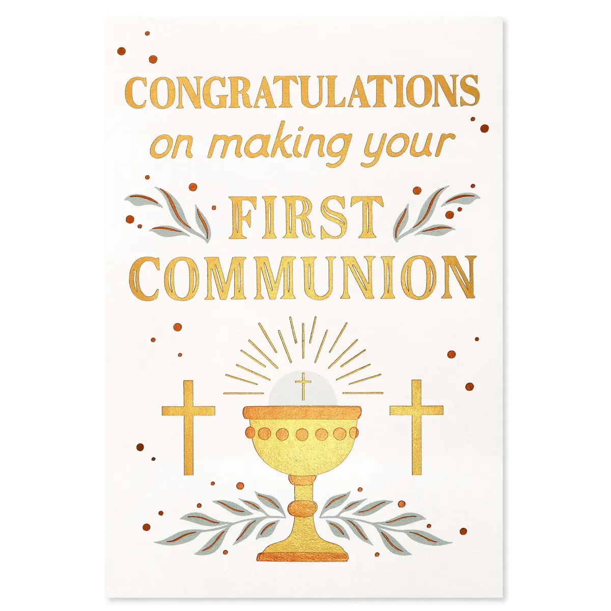 American Greetings First Communion Congratulations Card | Religious Chalice Design, Gold Foil Lettering, 4.625 x 6.75 in. - view 4