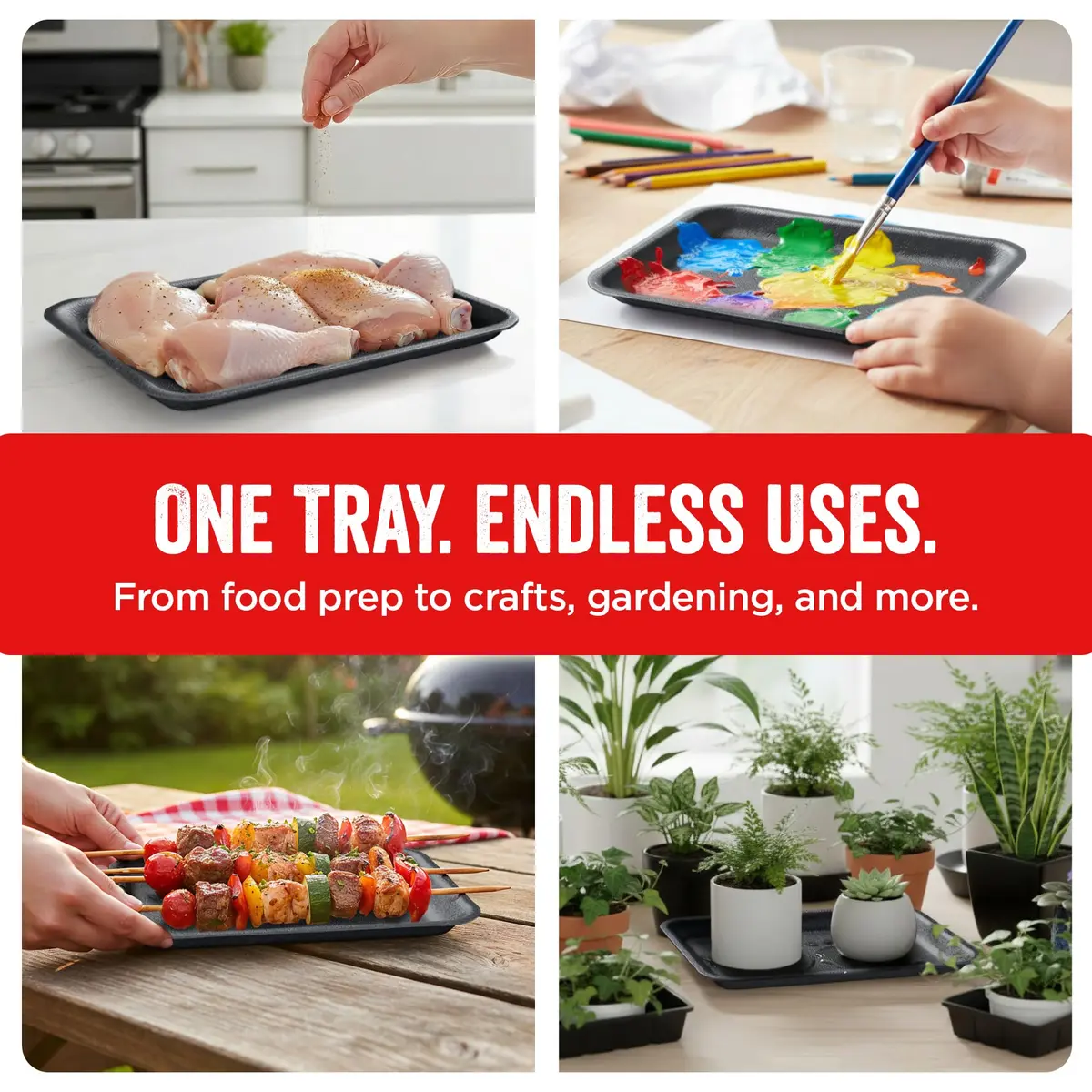Hygloss Black Foam Trays for Food & Crafts, 9 x 11 Inch | Versatile, Sturdy & Disposable - view 4