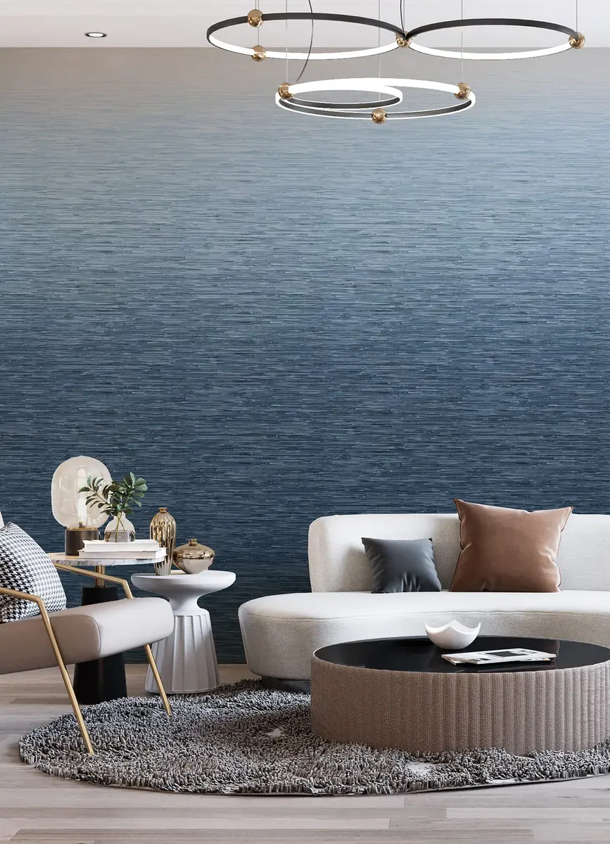 A-Street Prints Walls by Katie Hunt Into The Deep Dark Blue Ombre Wall Mural | Modern Blue Gradient with Textural Grasscloth Detailing - view 5