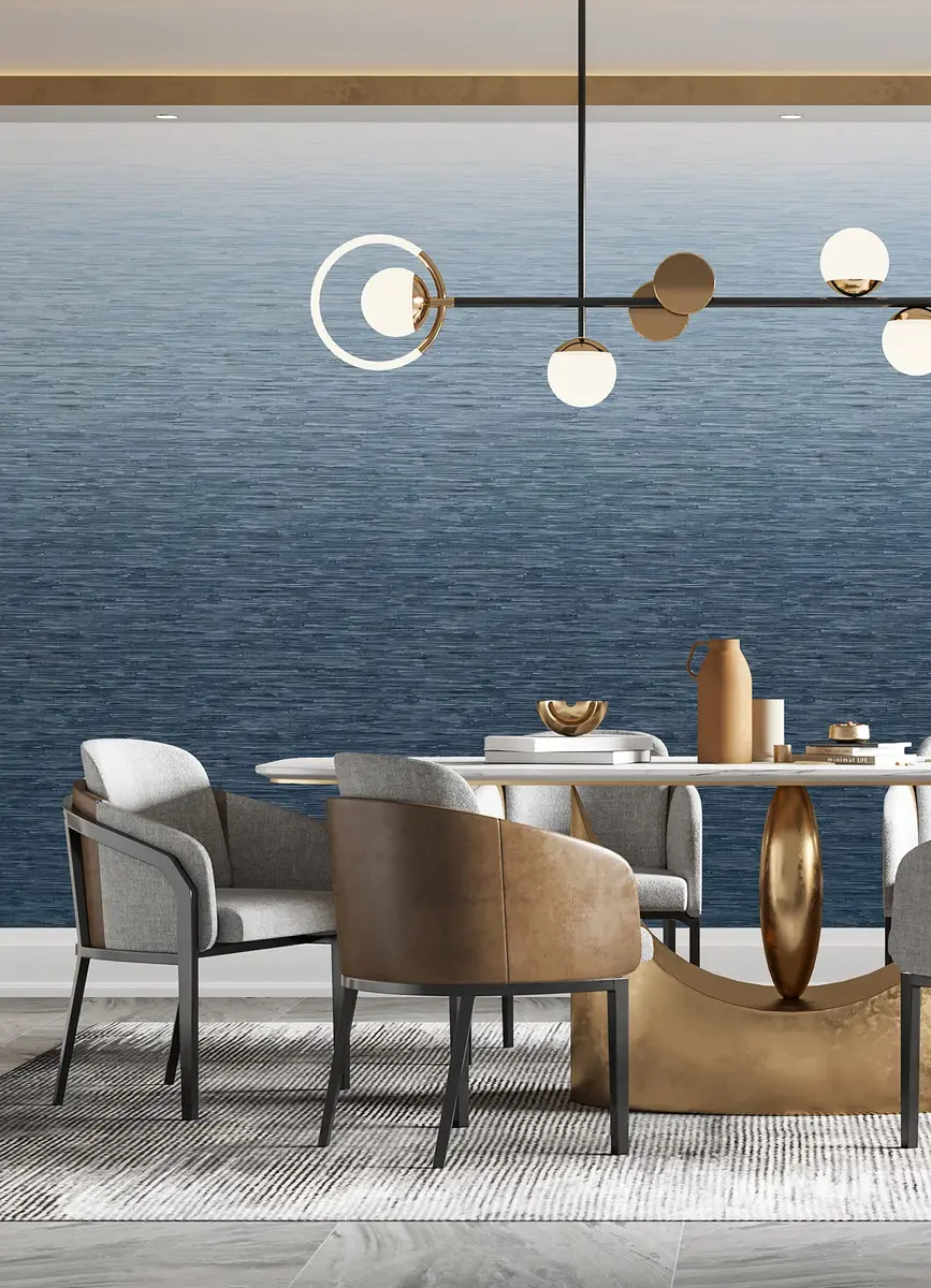 A-Street Prints Walls by Katie Hunt Into The Deep Dark Blue Ombre Wall Mural | Modern Blue Gradient with Textural Grasscloth Detailing - view 6