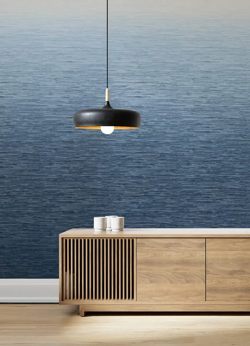 A-Street Prints Walls by Katie Hunt Into The Deep Dark Blue Ombre Wall Mural | Modern Blue Gradient with Textural Grasscloth Detailing - view 7