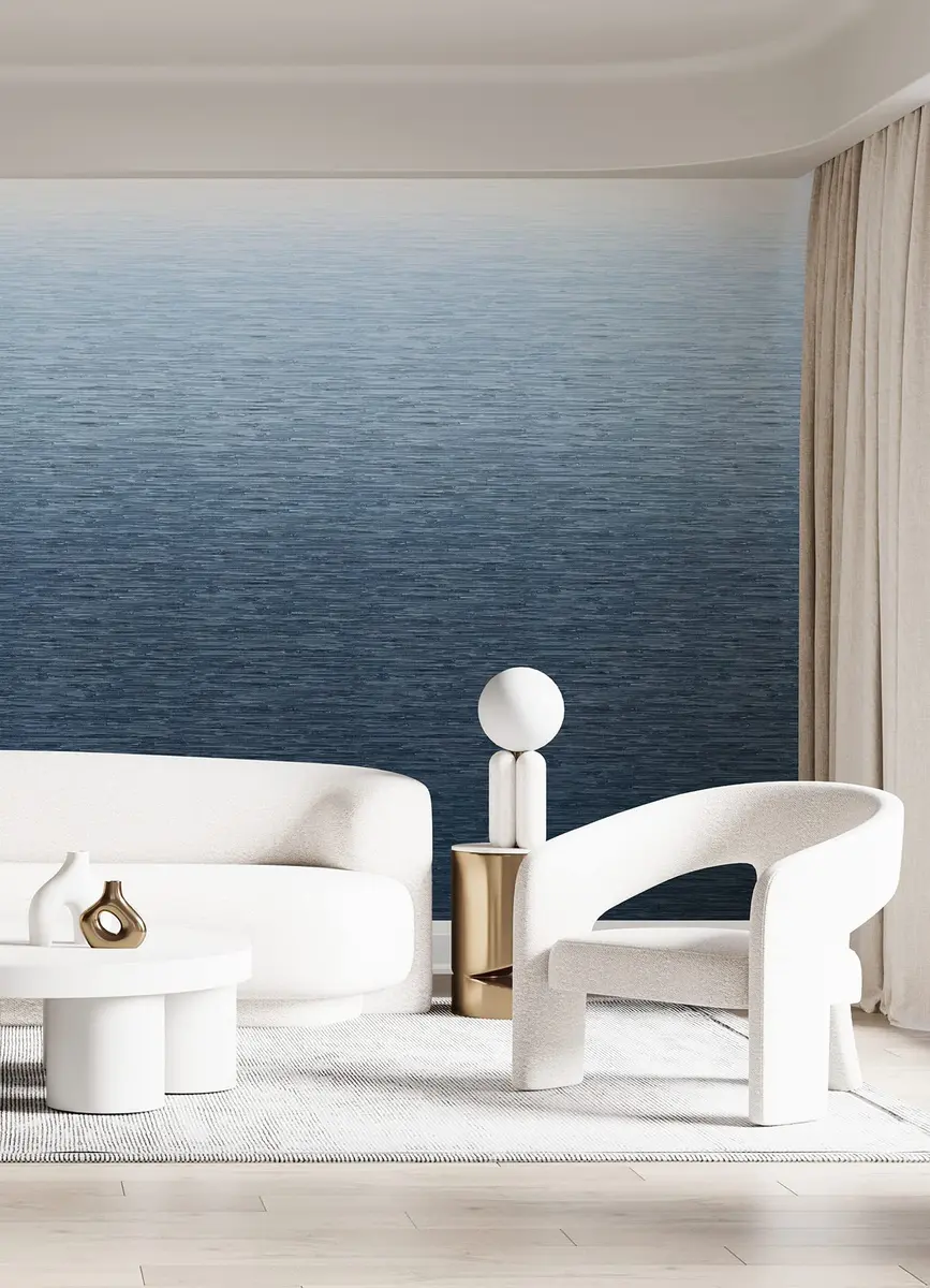 A-Street Prints Walls by Katie Hunt Into The Deep Dark Blue Ombre Wall Mural | Modern Blue Gradient with Textural Grasscloth Detailing - view 8