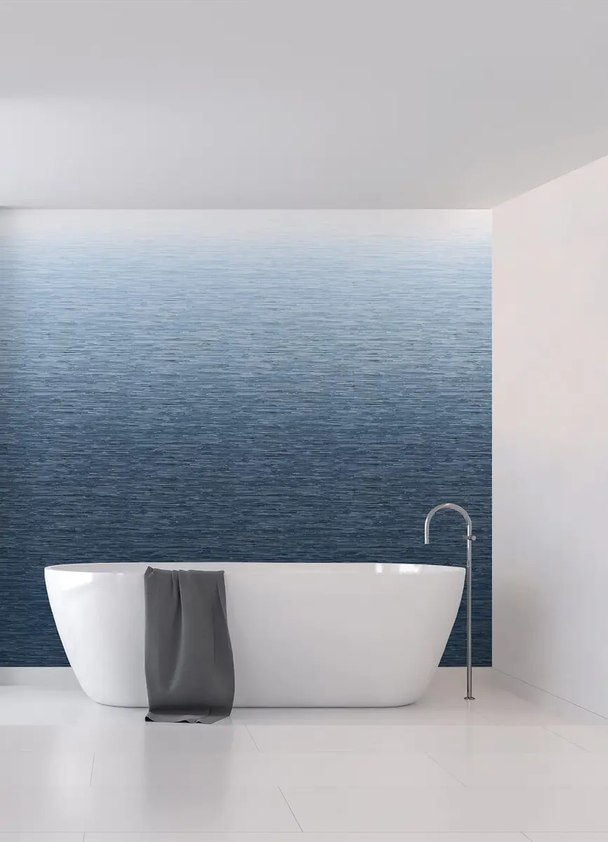 A-Street Prints Walls by Katie Hunt Into The Deep Dark Blue Ombre Wall Mural | Modern Blue Gradient with Textural Grasscloth Detailing - view 9