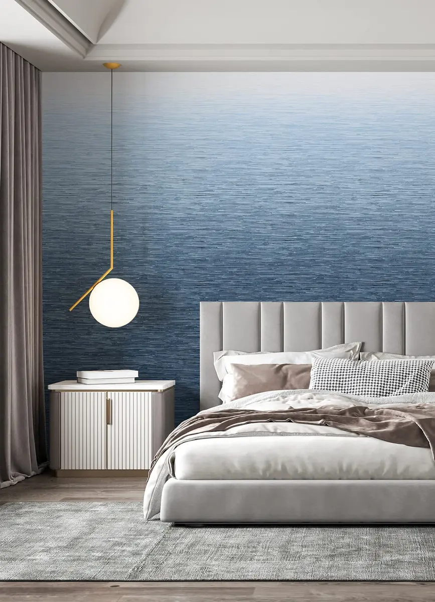 A-Street Prints Walls by Katie Hunt Into The Deep Dark Blue Ombre Wall Mural | Modern Blue Gradient with Textural Grasscloth Detailing - view 2