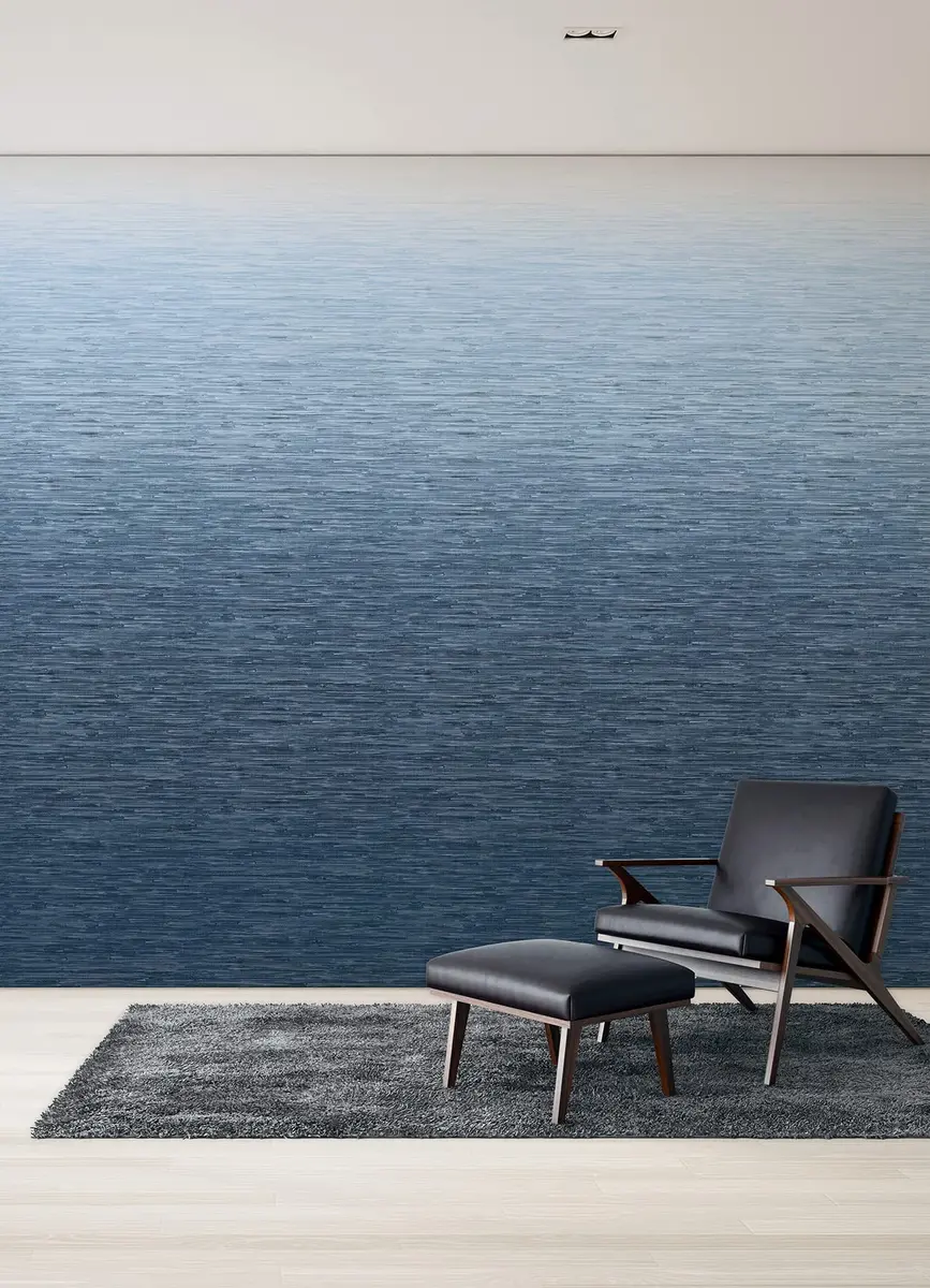 A-Street Prints Walls by Katie Hunt Into The Deep Dark Blue Ombre Wall Mural | Modern Blue Gradient with Textural Grasscloth Detailing - view 4