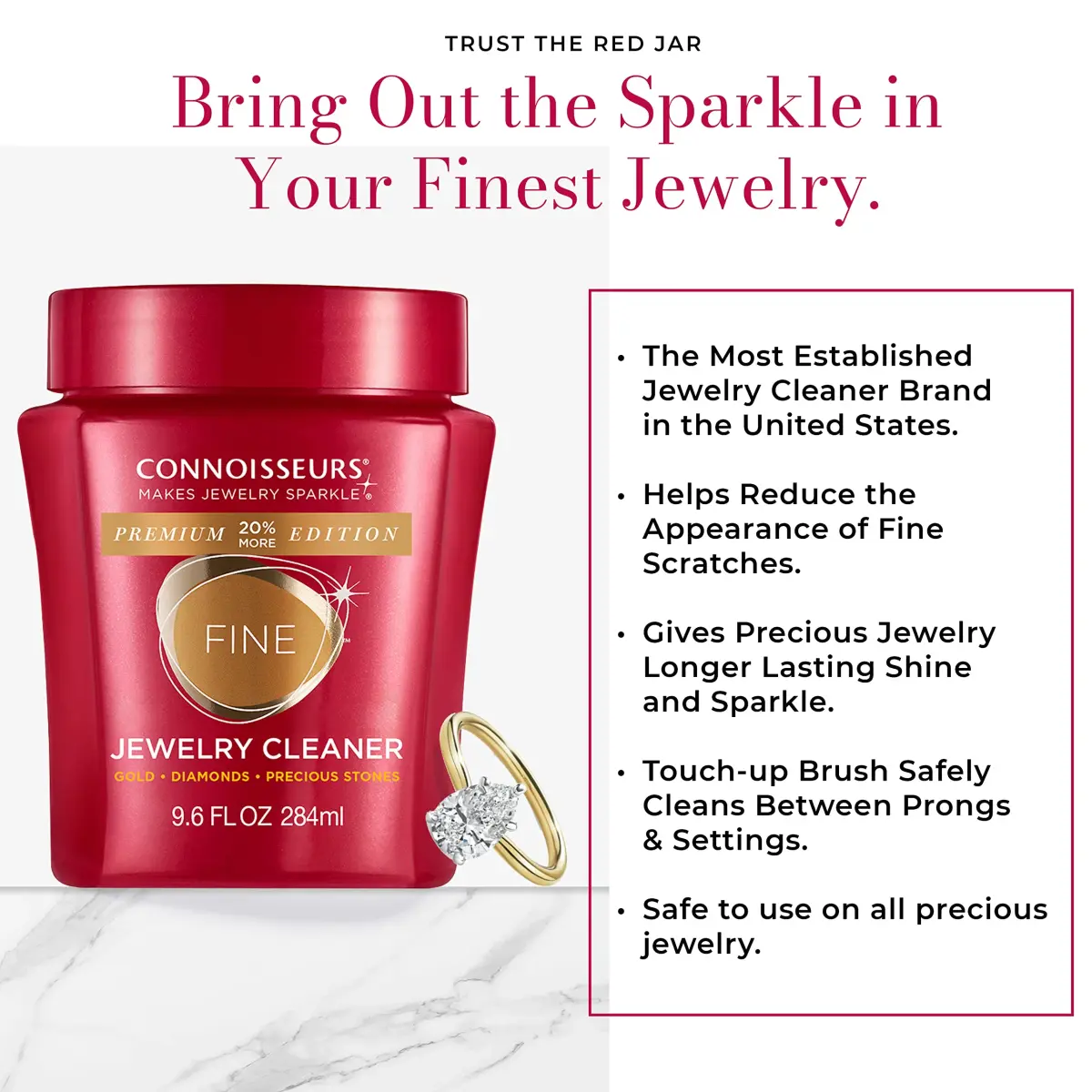 Connoisseurs Fine Jewelry Cleaner Solution 480ml (19.2 Fl Oz) | Ammonia-Free Formula for Gold, Platinum, Diamonds & Gemstones - view 9