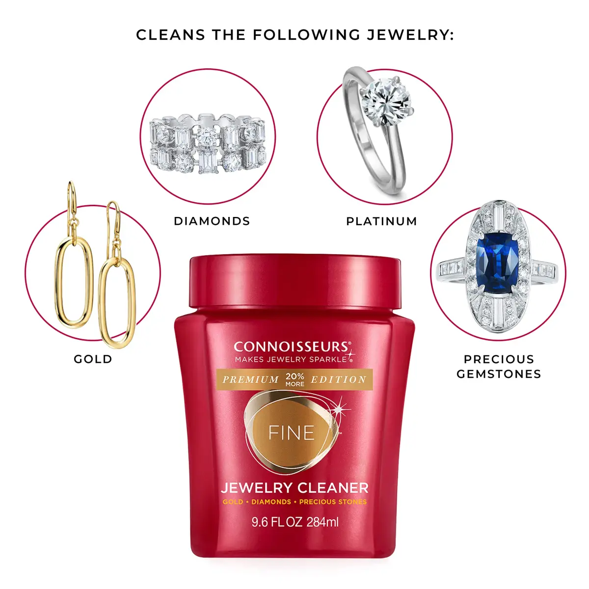 Connoisseurs Fine Jewelry Cleaner Solution 480ml (19.2 Fl Oz) | Ammonia-Free Formula for Gold, Platinum, Diamonds & Gemstones - view 4