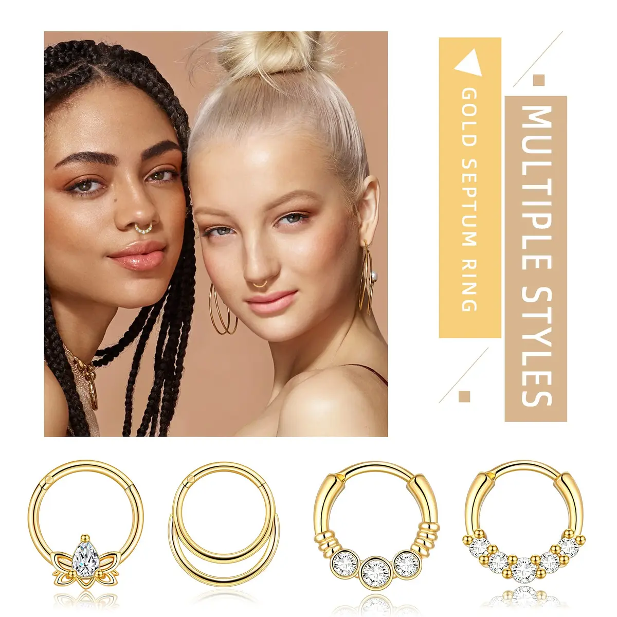 Zankulas Septum Ring 16g Gold Clicker | 12 Styles in One Order - view 3