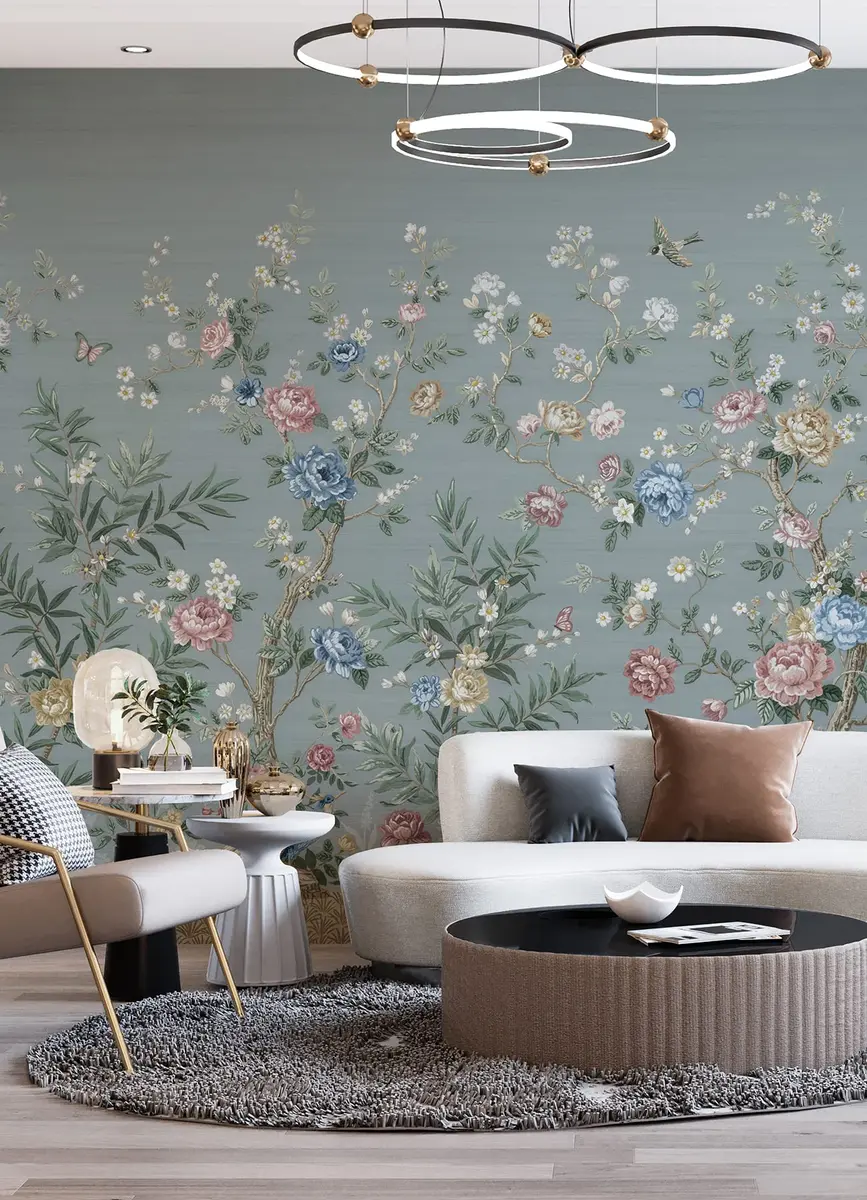 A-Street Prints Winter Chinoiserie Robin's Egg Blue Wall Mural | 11-ft Wide, 5 Panels - view 5
