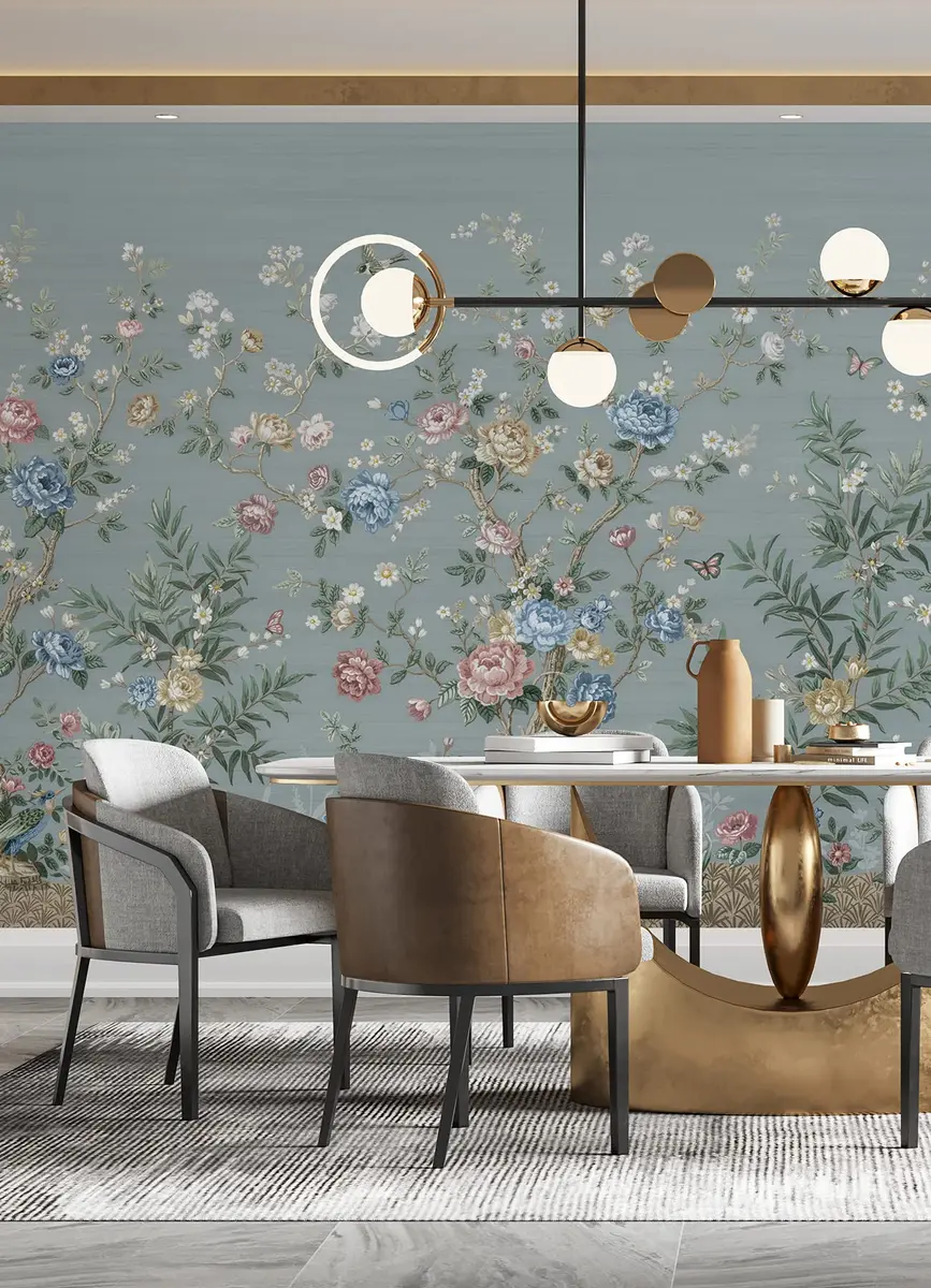 A-Street Prints Winter Chinoiserie Robin's Egg Blue Wall Mural | 11-ft Wide, 5 Panels - view 6
