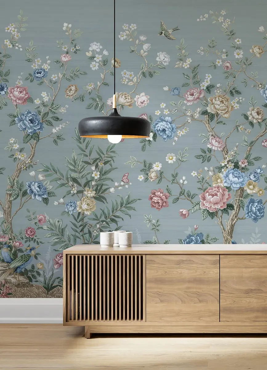 A-Street Prints Winter Chinoiserie Robin's Egg Blue Wall Mural | 11-ft Wide, 5 Panels - view 7