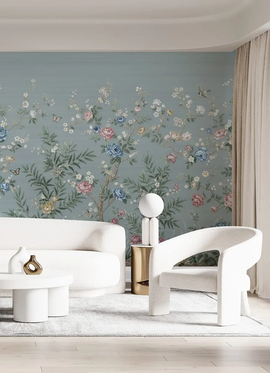 A-Street Prints Winter Chinoiserie Robin's Egg Blue Wall Mural | 11-ft Wide, 5 Panels - view 8