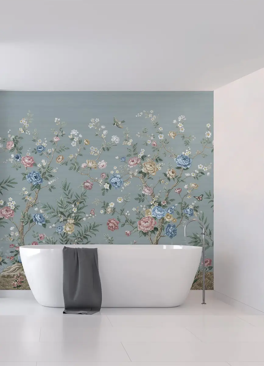 A-Street Prints Winter Chinoiserie Robin's Egg Blue Wall Mural | 11-ft Wide, 5 Panels - view 9
