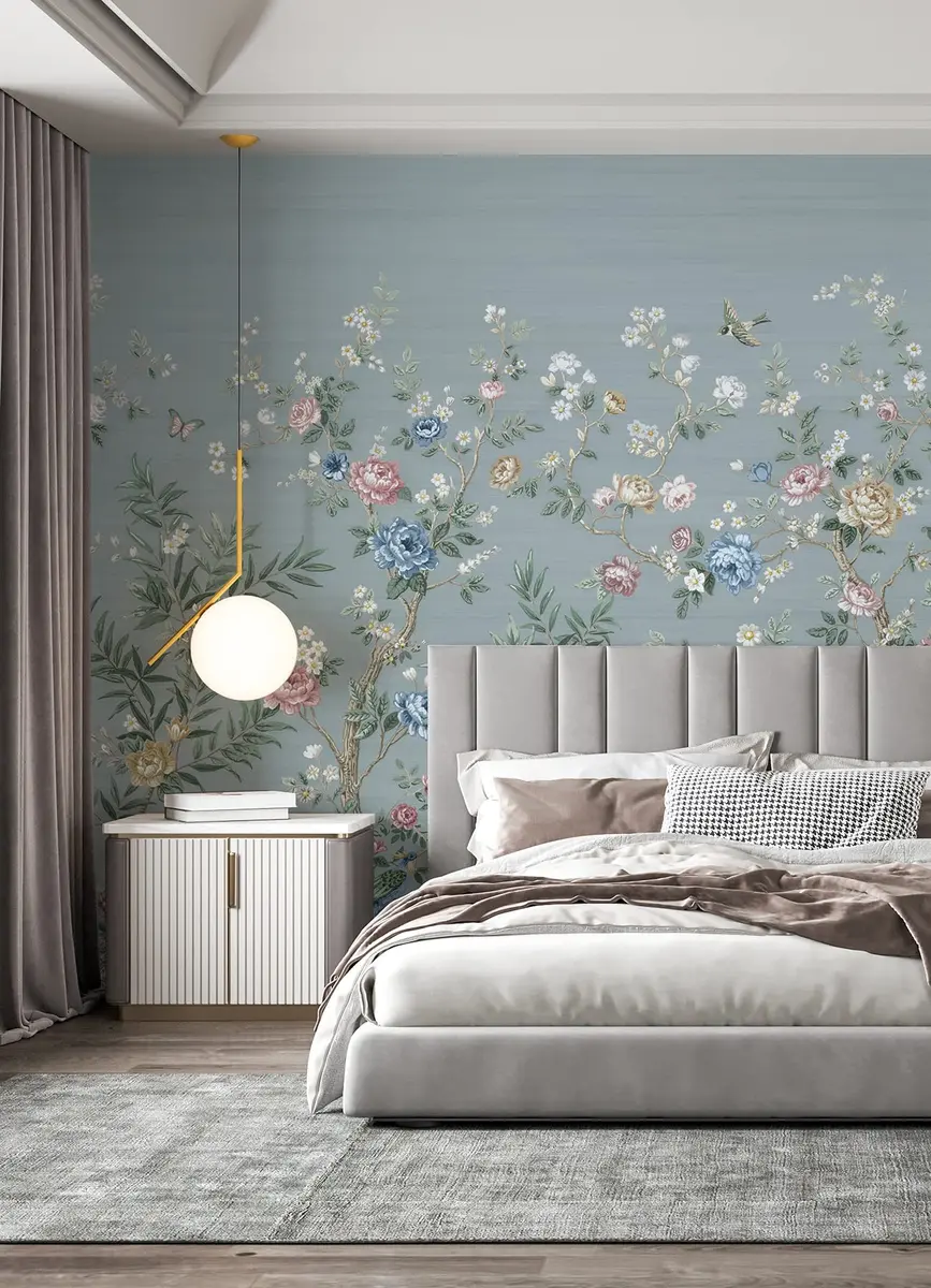 A-Street Prints Winter Chinoiserie Robin's Egg Blue Wall Mural | 11-ft Wide, 5 Panels - view 2
