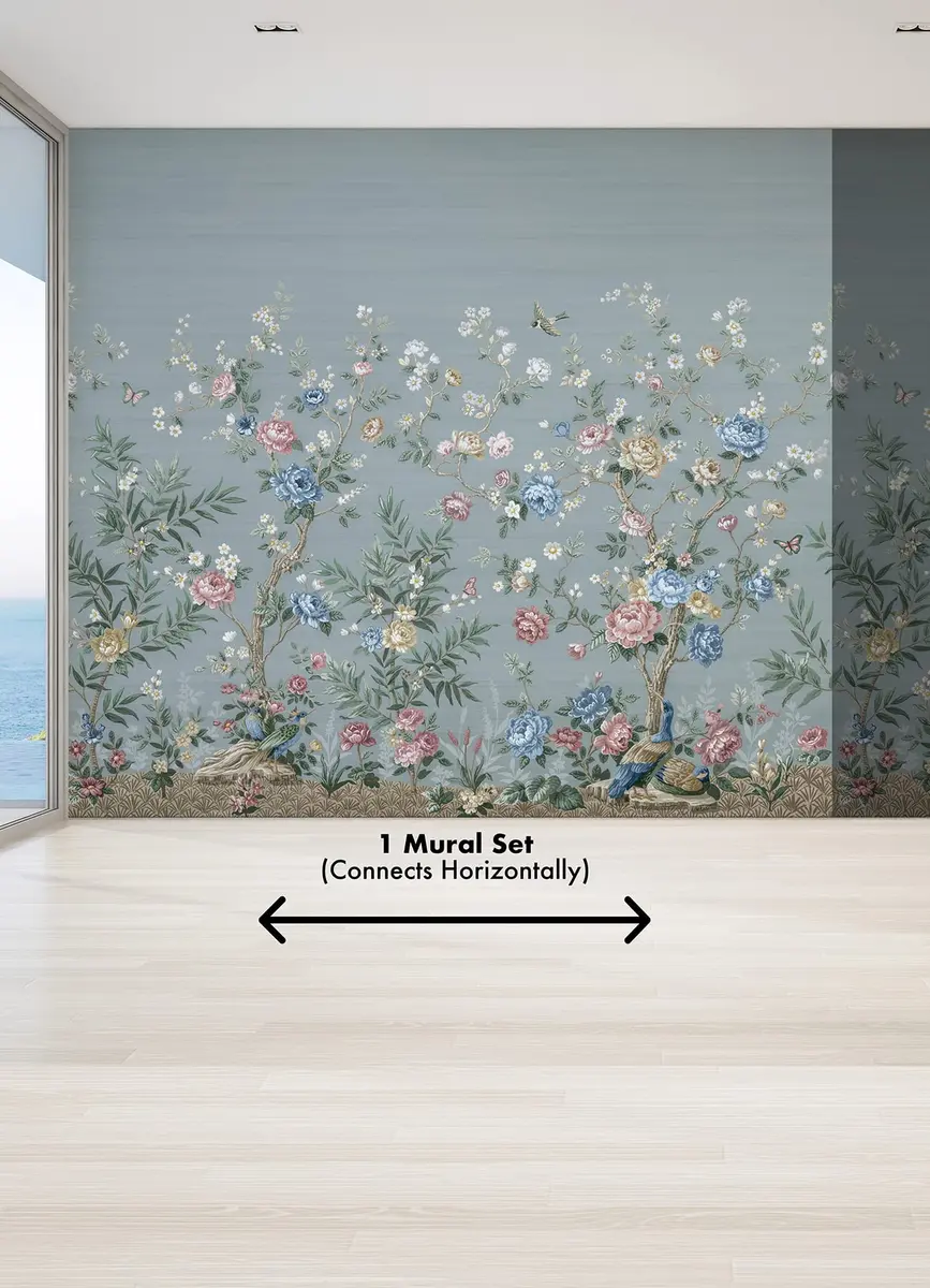 A-Street Prints Winter Chinoiserie Robin's Egg Blue Wall Mural | 11-ft Wide, 5 Panels - view 3