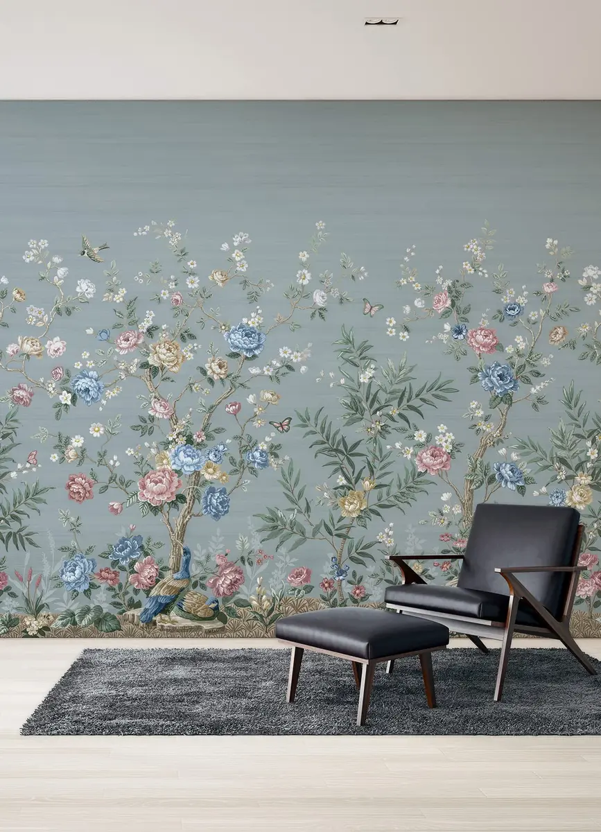 A-Street Prints Winter Chinoiserie Robin's Egg Blue Wall Mural | 11-ft Wide, 5 Panels - view 4