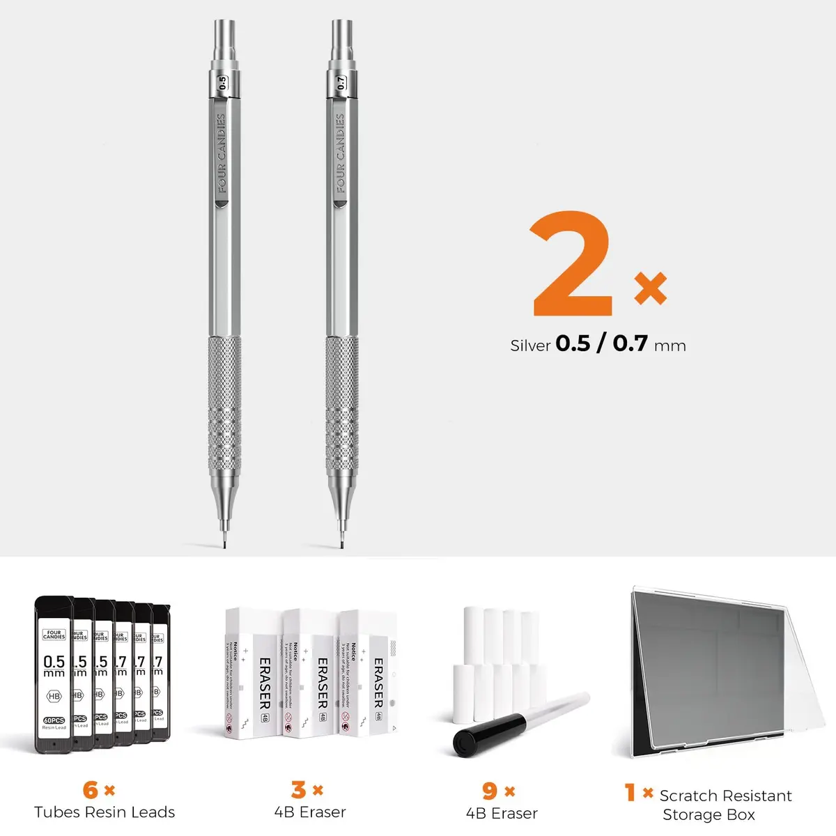 Four Candies Metal Mechanical Pencil Set 0.5mm & 0.7mm (2-Pack) | Smooth Writing Instrument for Students & Professionals - view 6