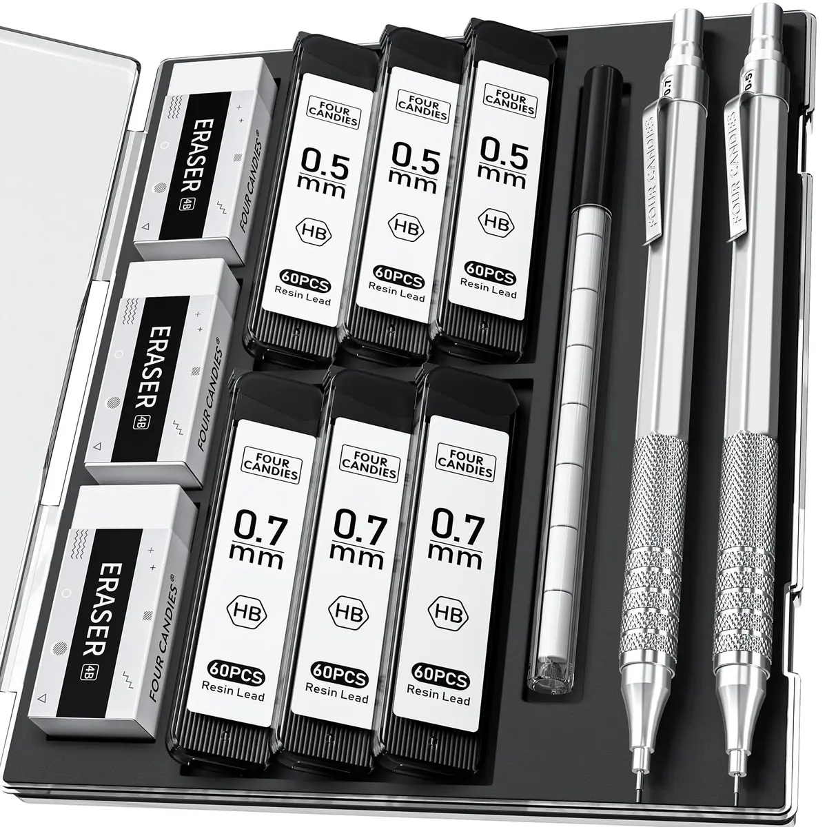Four Candies Metal Mechanical Pencil Set 0.5mm & 0.7mm (2-Pack) | Smooth Writing Instrument for Students & Professionals - main product image