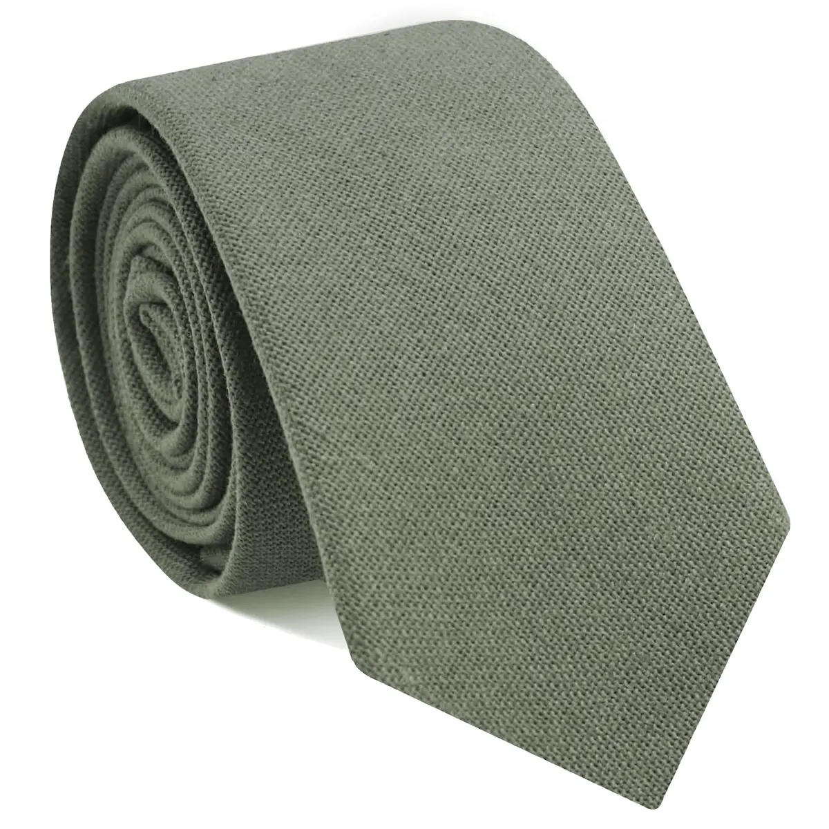 Mantieqingway Skinny Tie for Men, Cotton Linen, Sage Green | 2.95 inch Wide, Formal & Casual - main product image