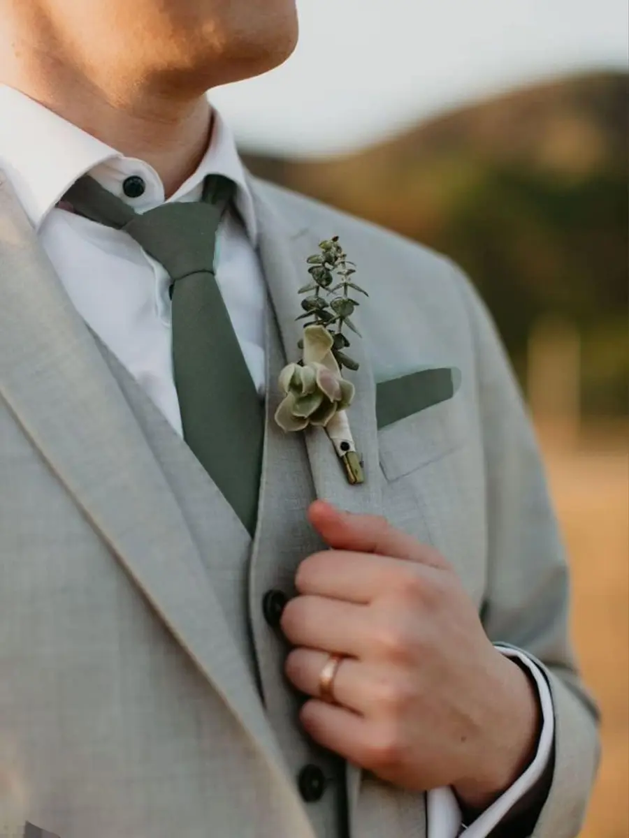 Mantieqingway Skinny Tie for Men, Cotton Linen, Sage Green | 2.95 inch Wide, Formal & Casual - view 2