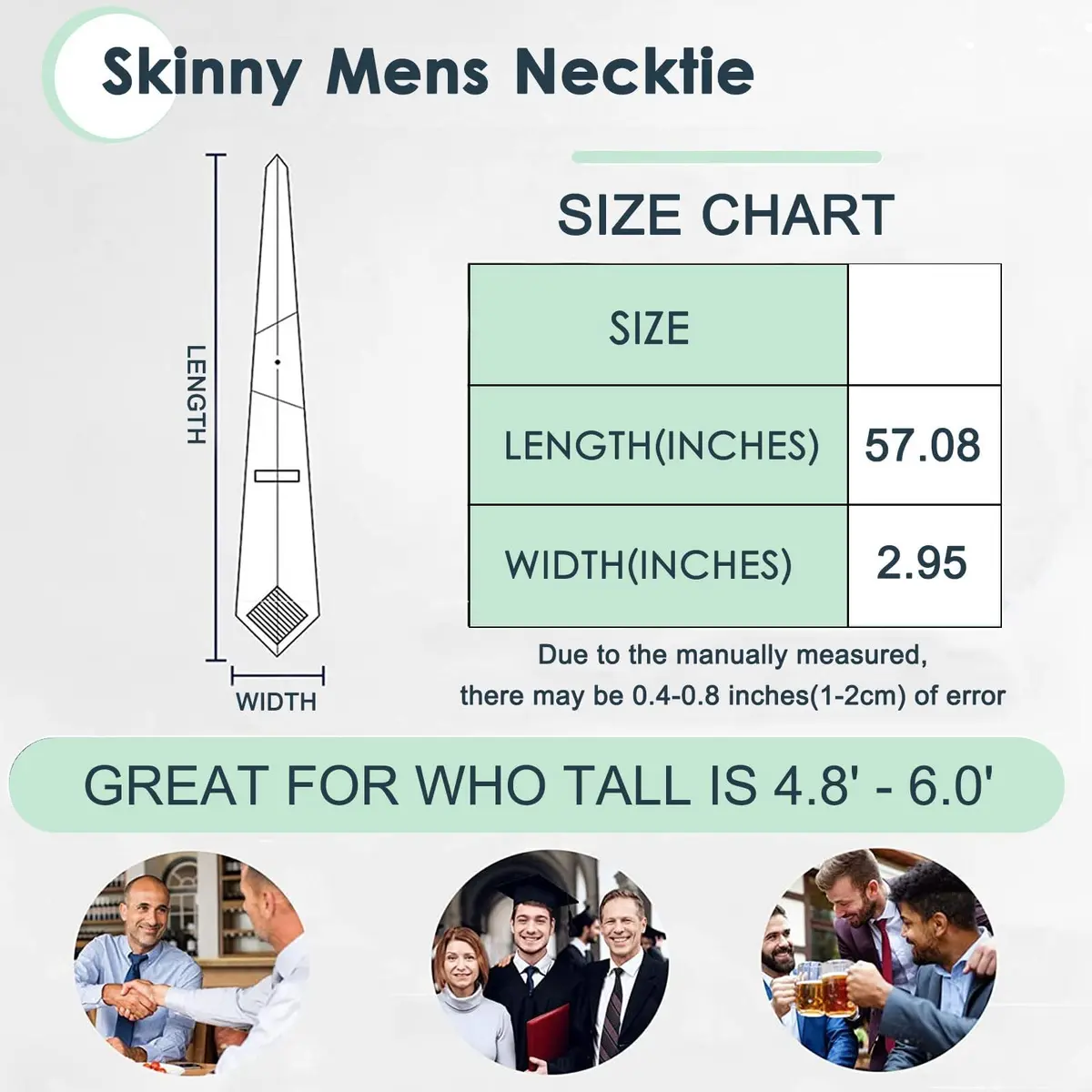 Mantieqingway Skinny Tie for Men, Cotton Linen, Sage Green | 2.95 inch Wide, Formal & Casual - view 3