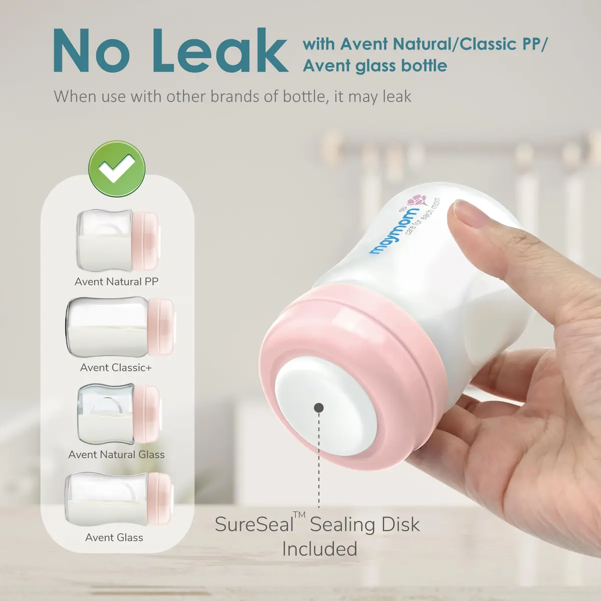 Maymom Screw Lids Aka Travel Caps with Rewritable Sealing Disc 6 Count (Pink) | Compatible with Avent Bottles - view 5