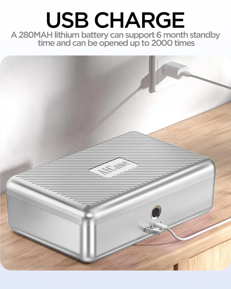AICase Biometric Fingerprint Storage Box 22.9cm (9 inches) | Quick Access Security Safe - view 5