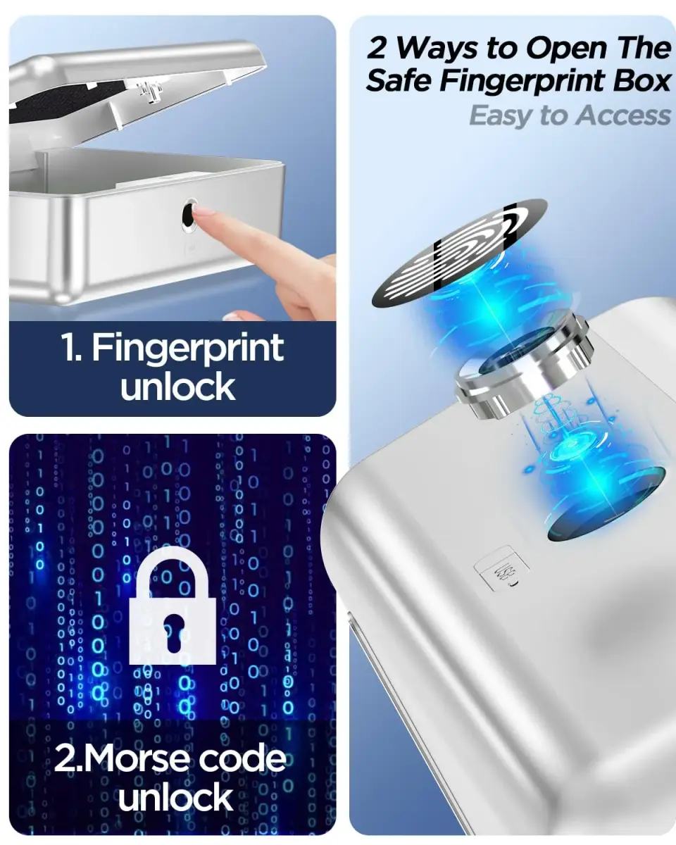 AICase Biometric Fingerprint Storage Box 22.9cm (9 inches) | Quick Access Security Safe - view 3