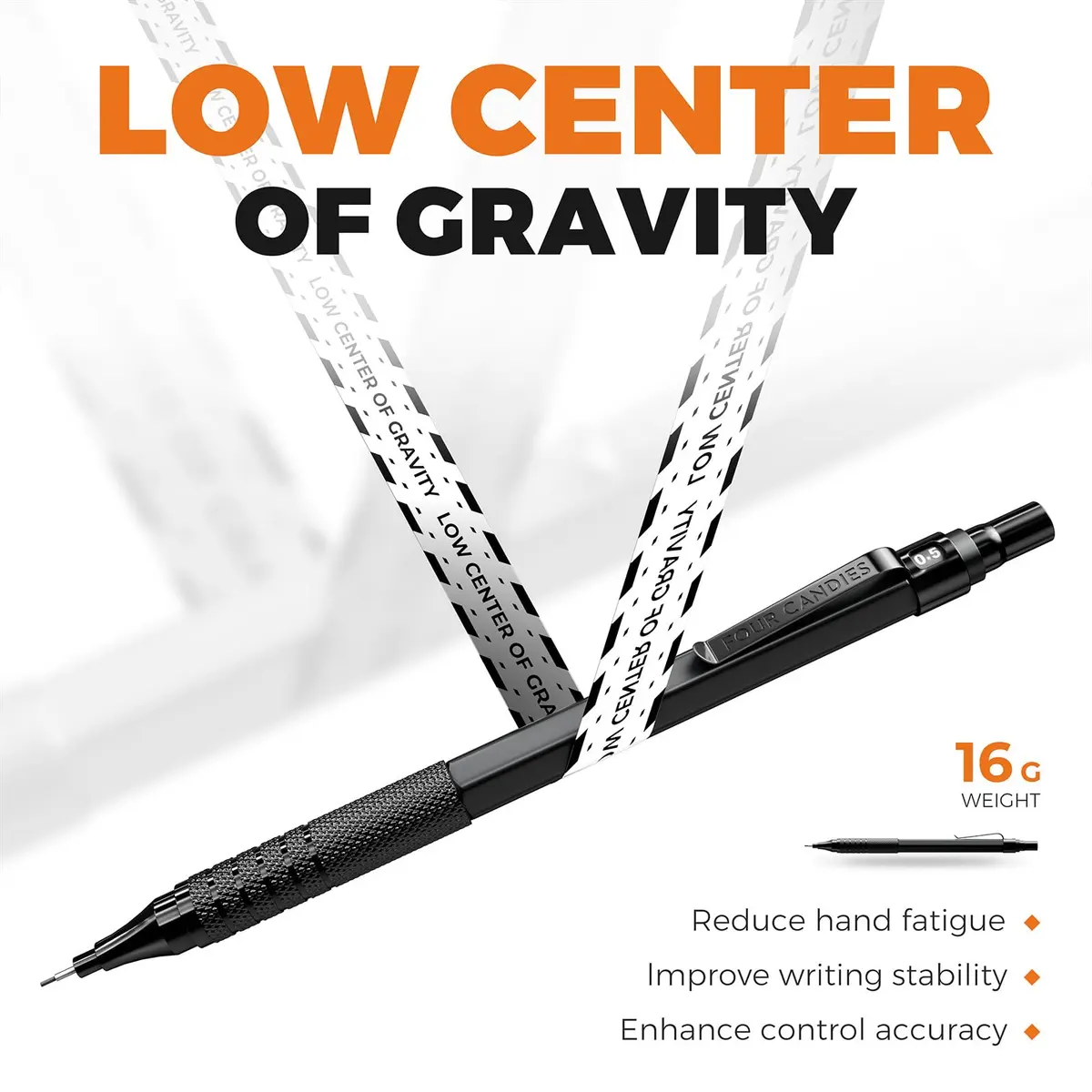 Four Candies Metal Mechanical Pencils Set 0.5mm & 0.7mm (2-Pack, Black) | Smooth Writing & Durable Leads - view 5