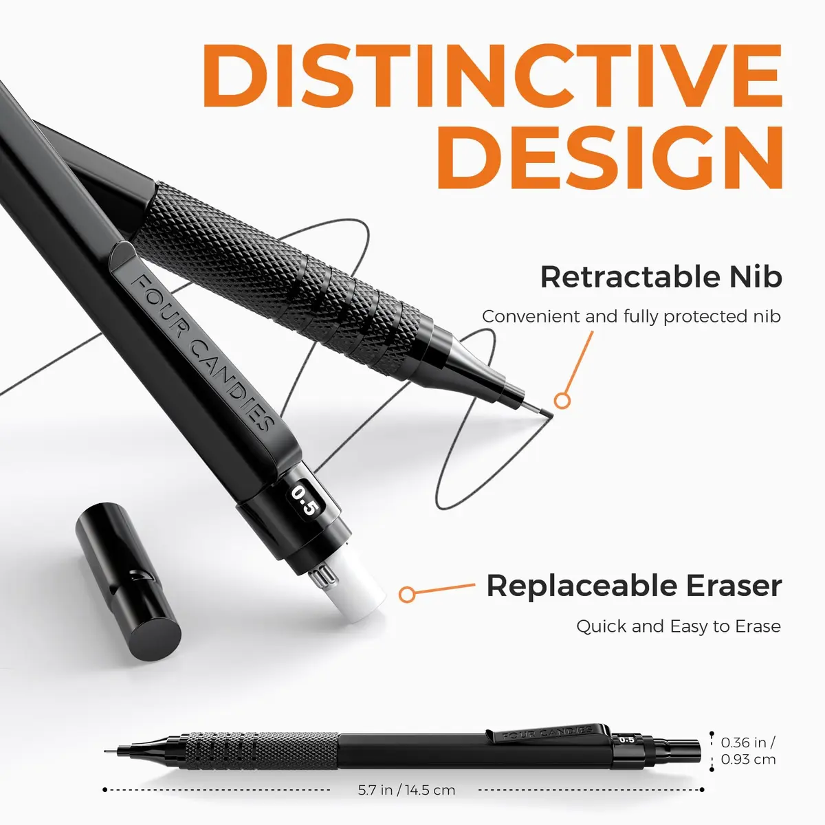 Four Candies Metal Mechanical Pencils Set 0.5mm & 0.7mm (2-Pack, Black) | Smooth Writing & Durable Leads - view 2