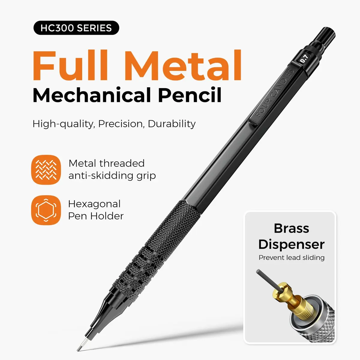 Four Candies Metal Mechanical Pencils Set 0.5mm & 0.7mm (2-Pack, Black) | Smooth Writing & Durable Leads - view 3