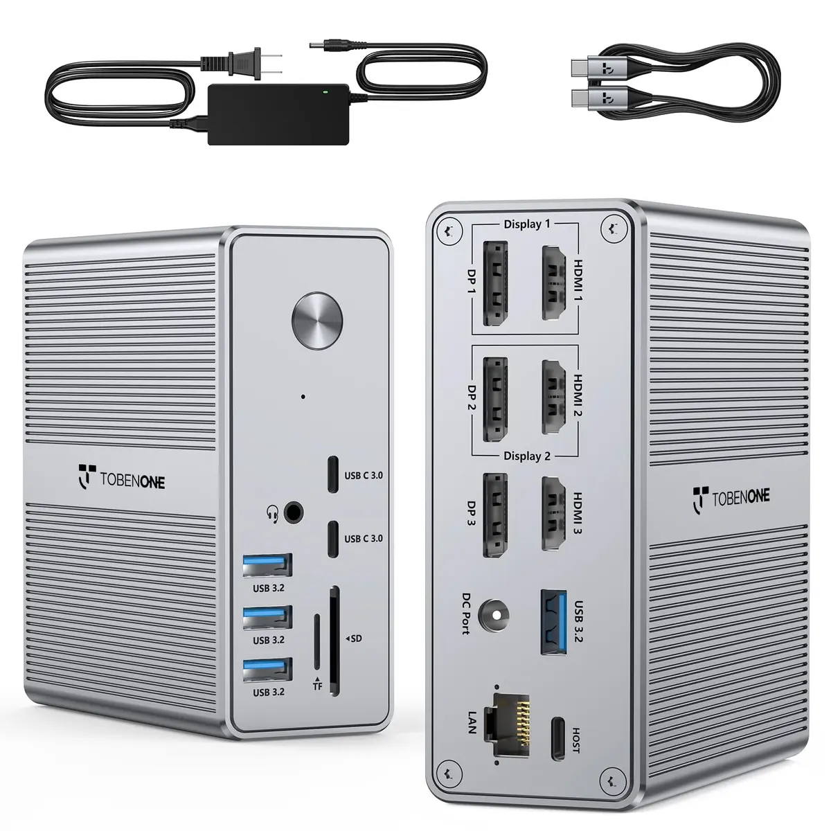 Tobenone DisplayLink Docking Station 3 Monitors 18 Ports | Triple 4K@60Hz, 120W Power Adapter - main product image