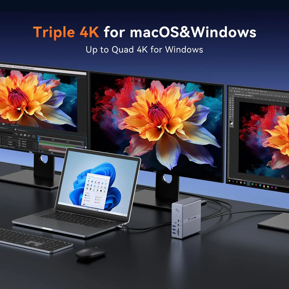 Tobenone DisplayLink Docking Station 3 Monitors 18 Ports | Triple 4K@60Hz, 120W Power Adapter - view 5