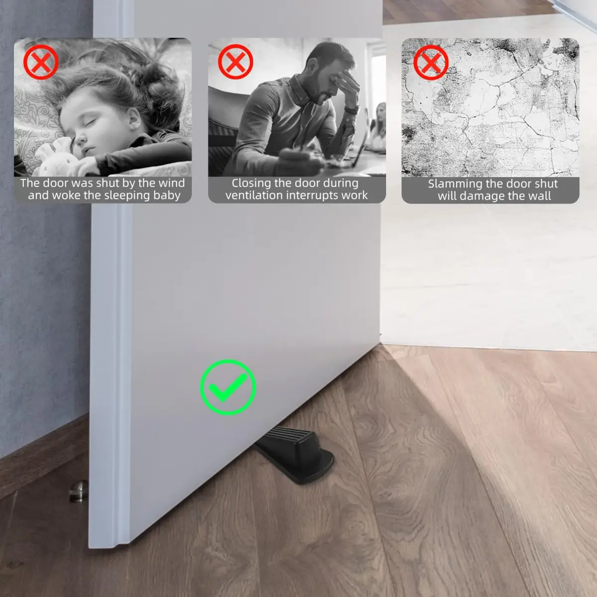 JZWBLILY Black 4 Pack Door Stopper Wedge | Heavy Duty Rubber Floor Stopper for All Surfaces - view 6