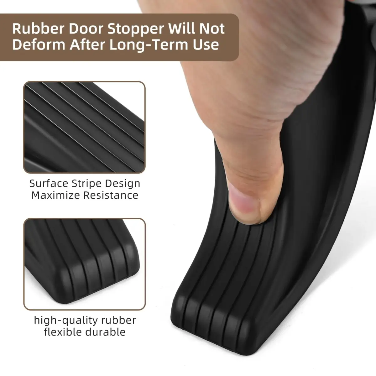 JZWBLILY Black 4 Pack Door Stopper Wedge | Heavy Duty Rubber Floor Stopper for All Surfaces - view 3