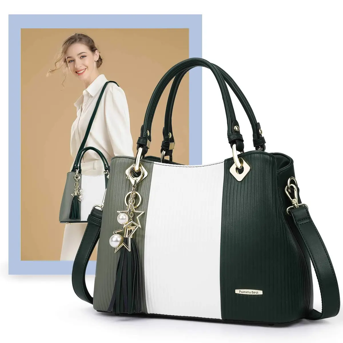 Pomelo Best Women's Top-Handle Satchel Bag 29.2 cm (11.5 in) | Multi-Pocket PU Leather Shoulder Crossbody Bag - view 8