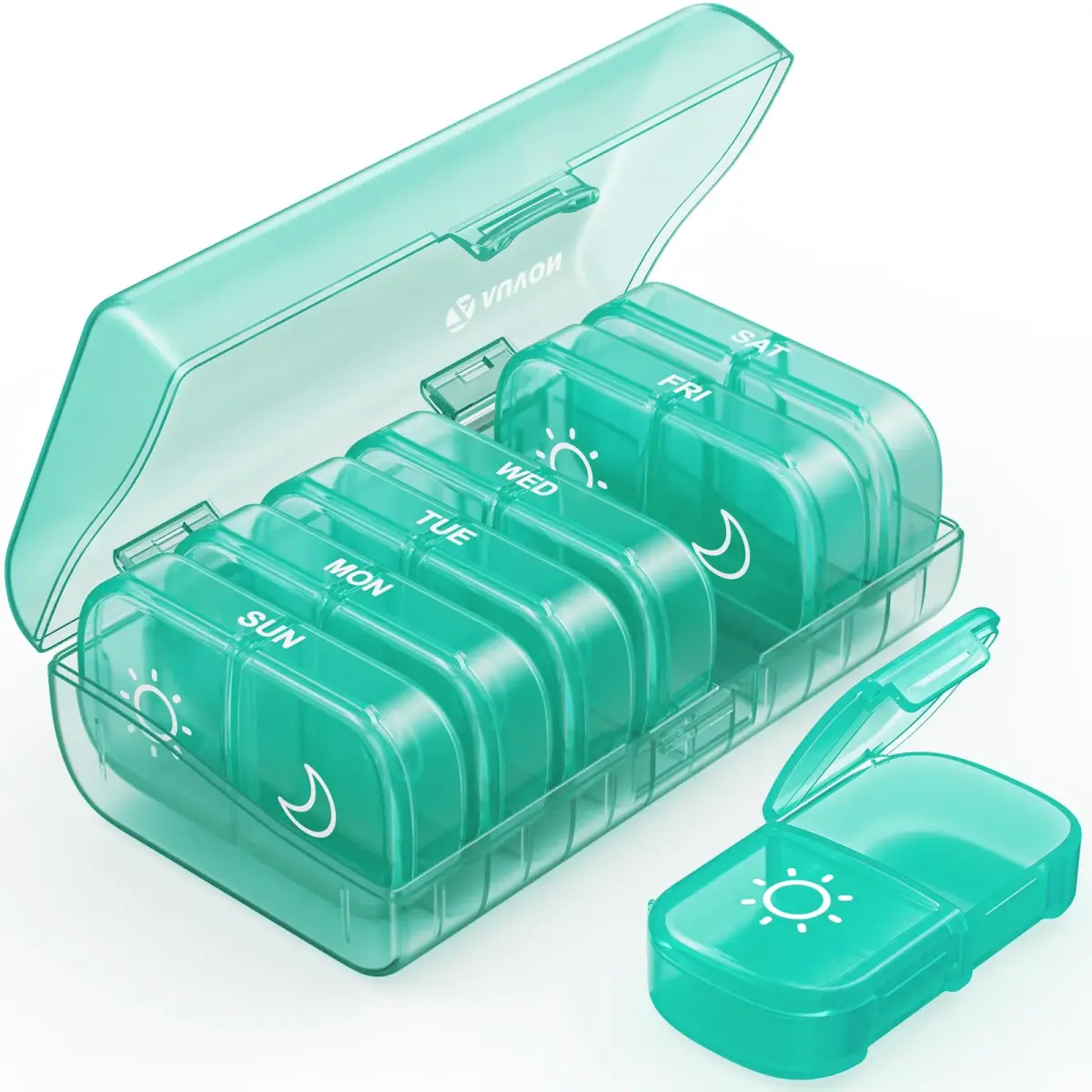 AUVON Weekly Pill Organizer 2 Times a Day, Cyan | Large Compartments for Vitamins & Supplements - main product image