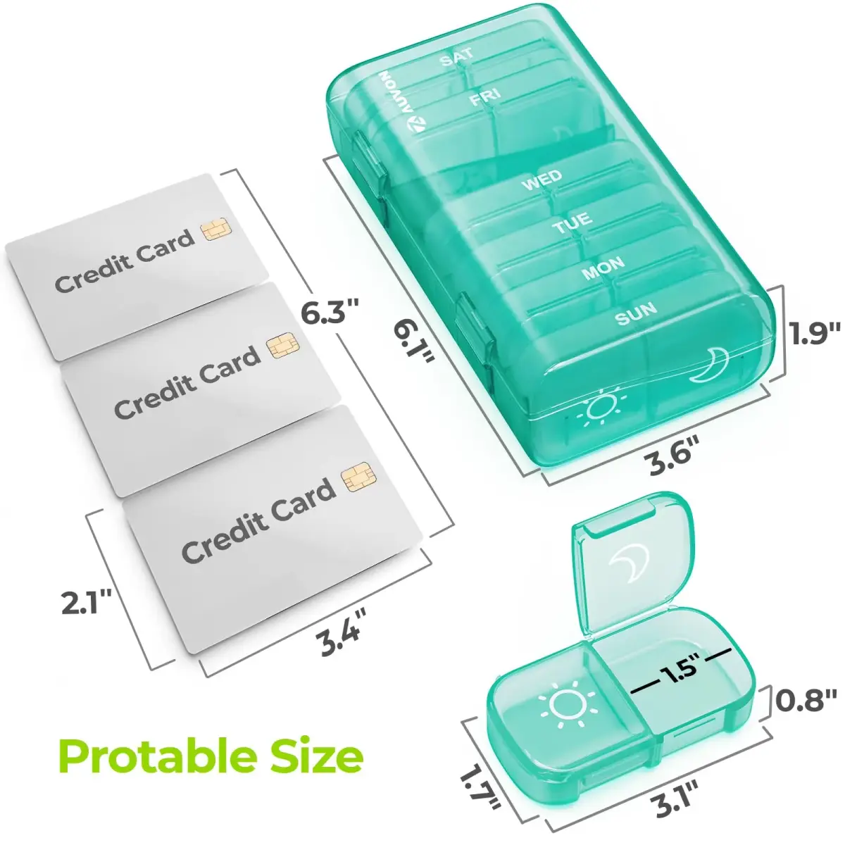 AUVON Weekly Pill Organizer 2 Times a Day, Cyan | Large Compartments for Vitamins & Supplements - view 5
