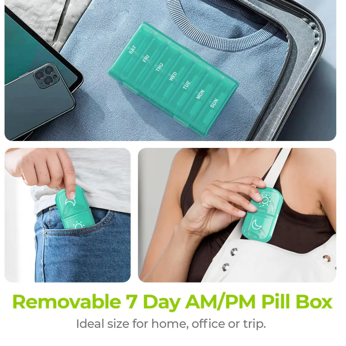 AUVON Weekly Pill Organizer 2 Times a Day, Cyan | Large Compartments for Vitamins & Supplements - view 6