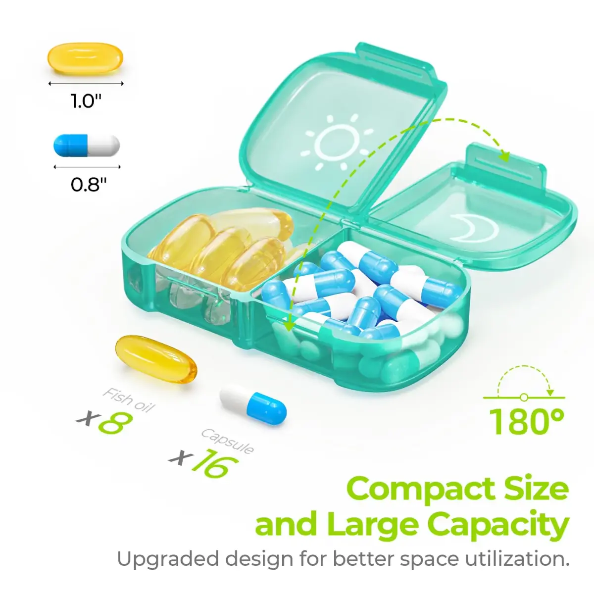 AUVON Weekly Pill Organizer 2 Times a Day, Cyan | Large Compartments for Vitamins & Supplements - view 2