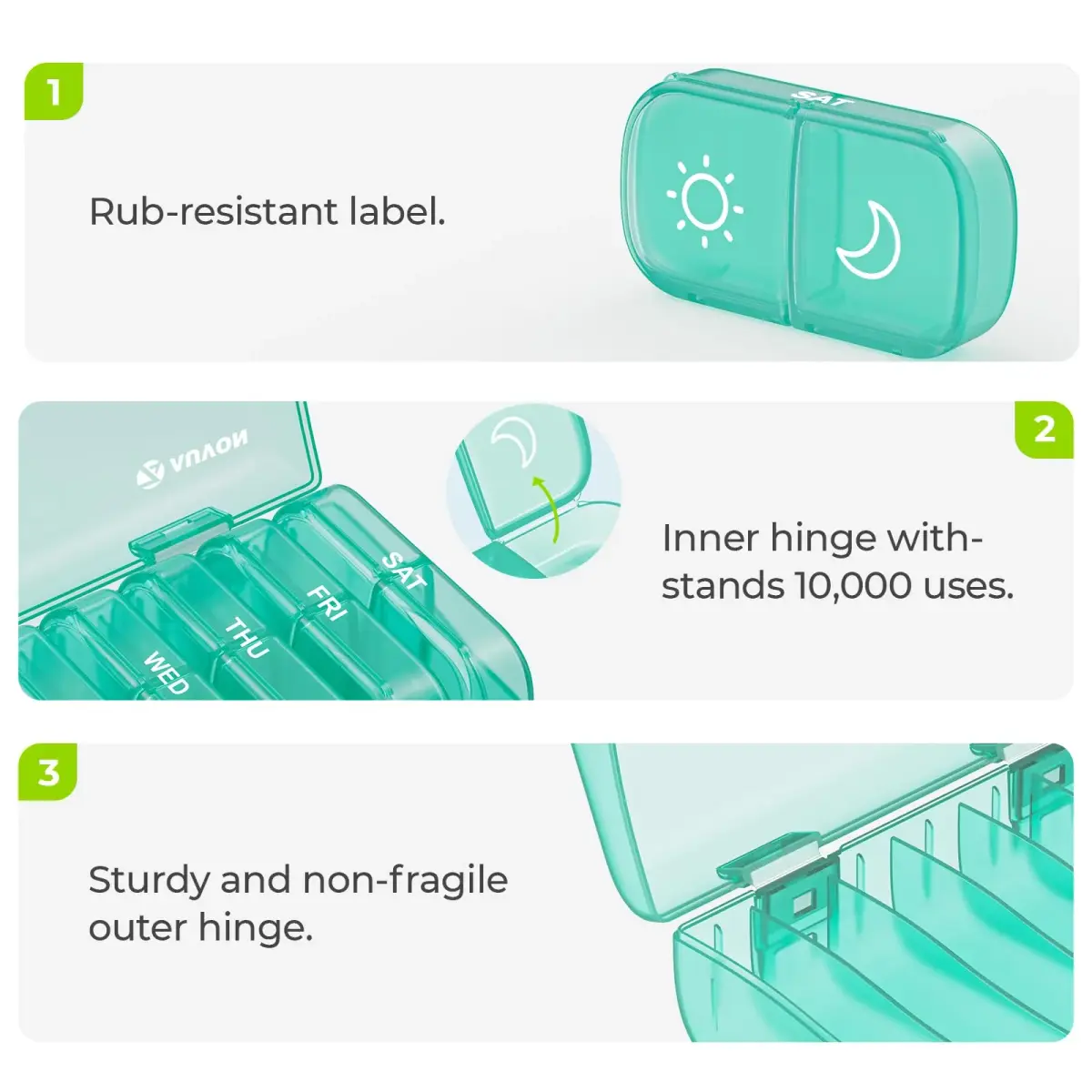 AUVON Weekly Pill Organizer 2 Times a Day, Cyan | Large Compartments for Vitamins & Supplements - view 3