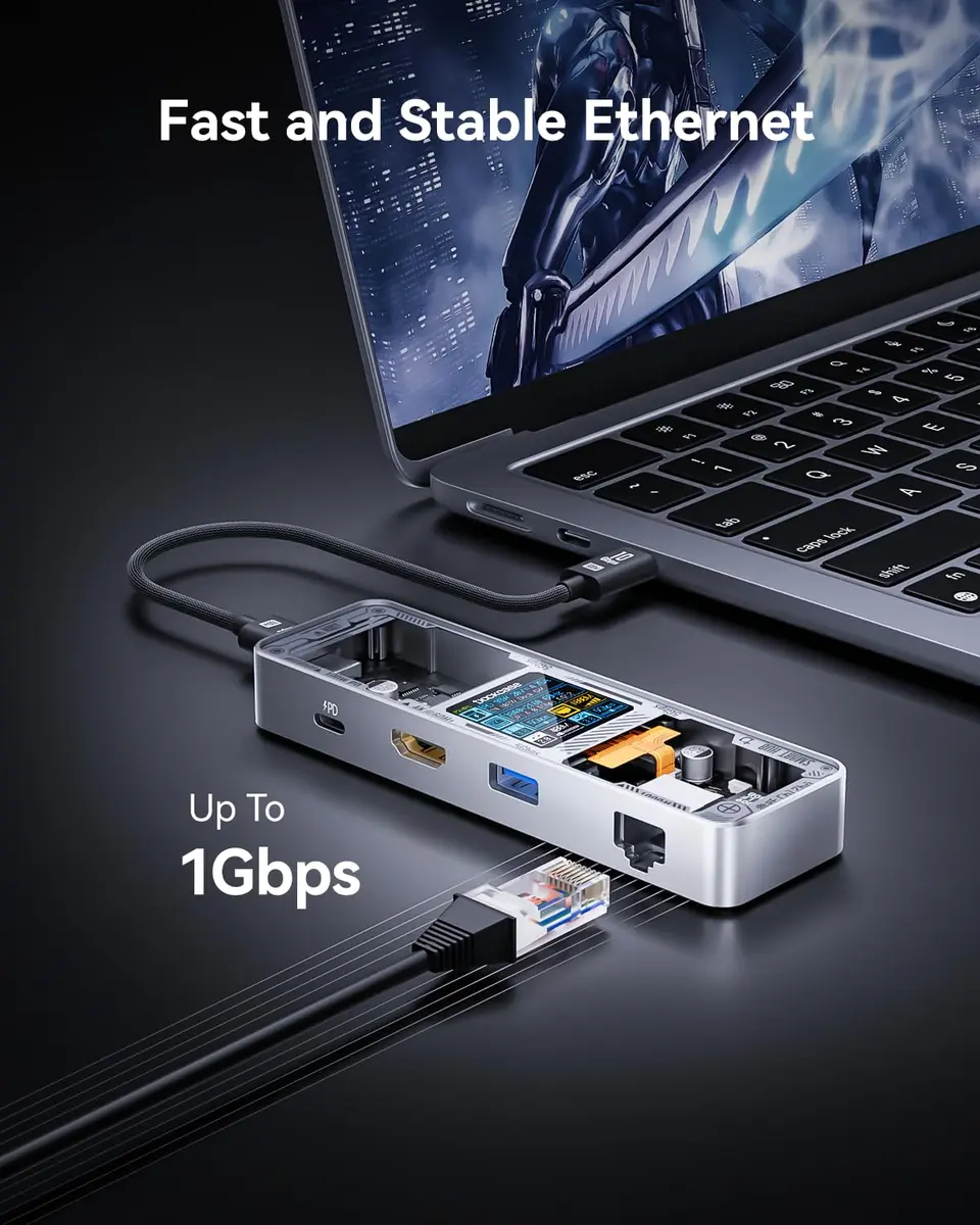 DOCKCASE Explorer Edition Visual Smart USB C Hub (6-in-1) with HDMI 4K@60Hz, Gigabit Ethernet, USB-C & 2 USB-A Ports, 100W PD - view 4